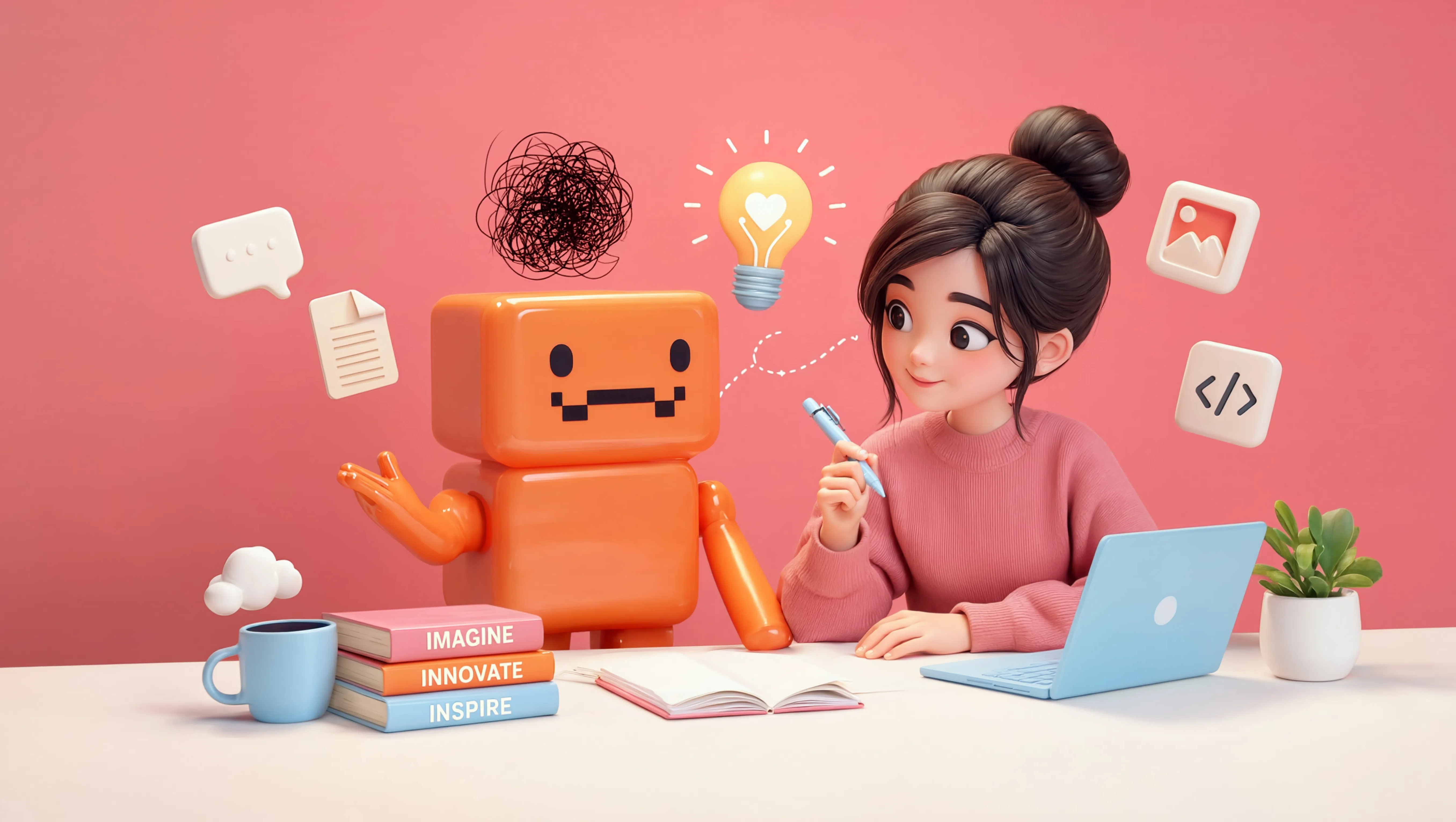 A designer writing alongside an AI helper